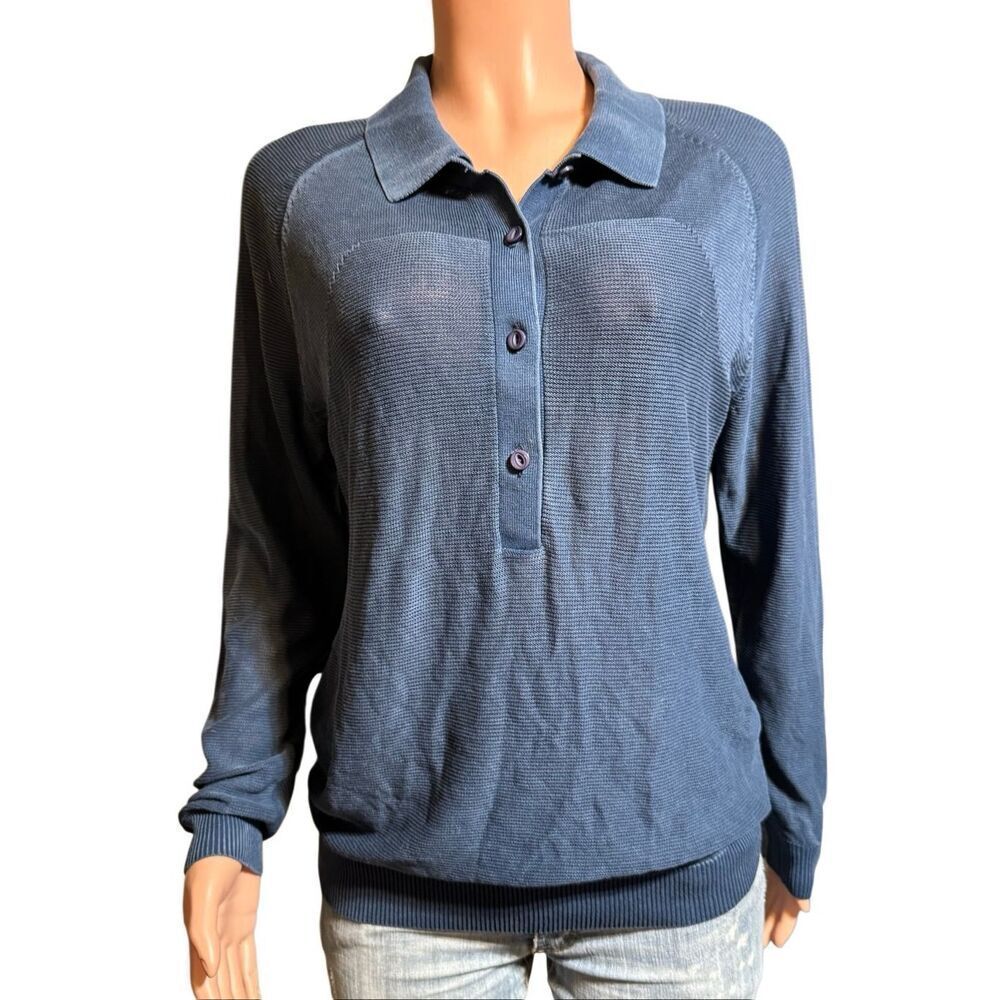 Pulp women's long sleeve placket sapphire casual henley pullover sweatshirt  M
